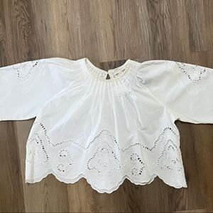 Forever that Girl Anthropologie White Eyelet scalloped Blouse Top NWT size XS